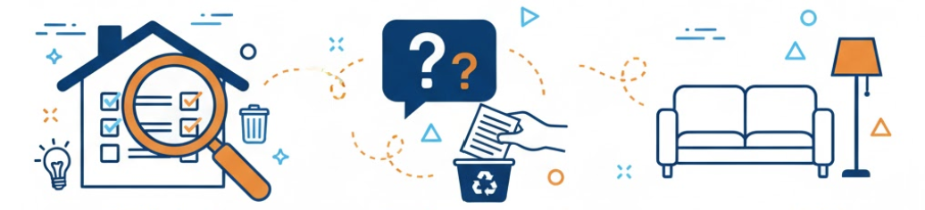 講座内容の3本柱（物件選び・ゴミ活・インテリア）のイラスト